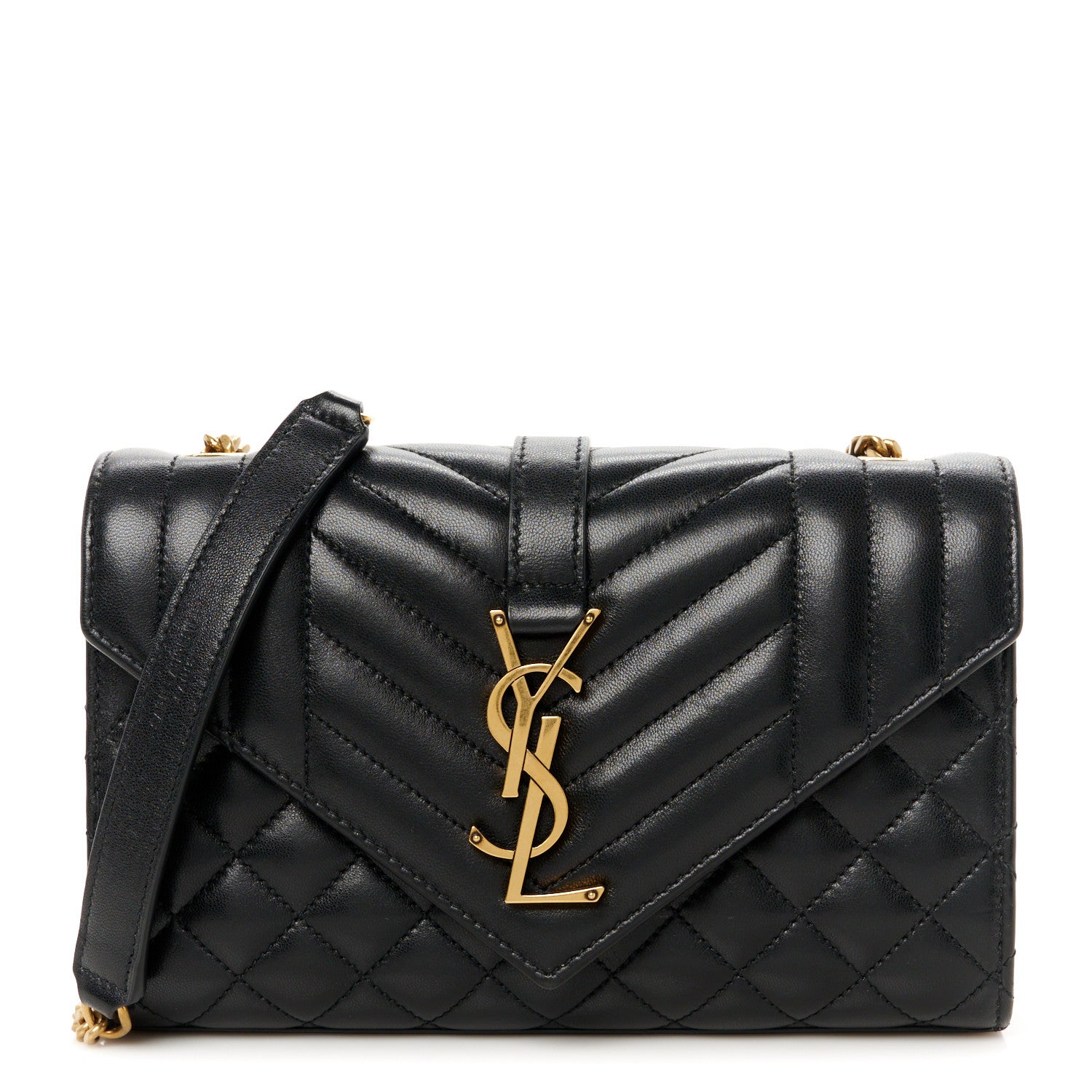Saint Laurent Lambskin Mixed Matelasse Triquilt Small Monogram Satchel Black 1 of 11