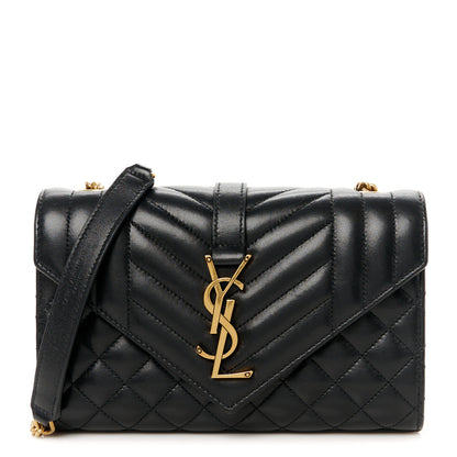Saint Laurent Lambskin Mixed Matelasse Triquilt Small Monogram Satchel Black 1 of 11
