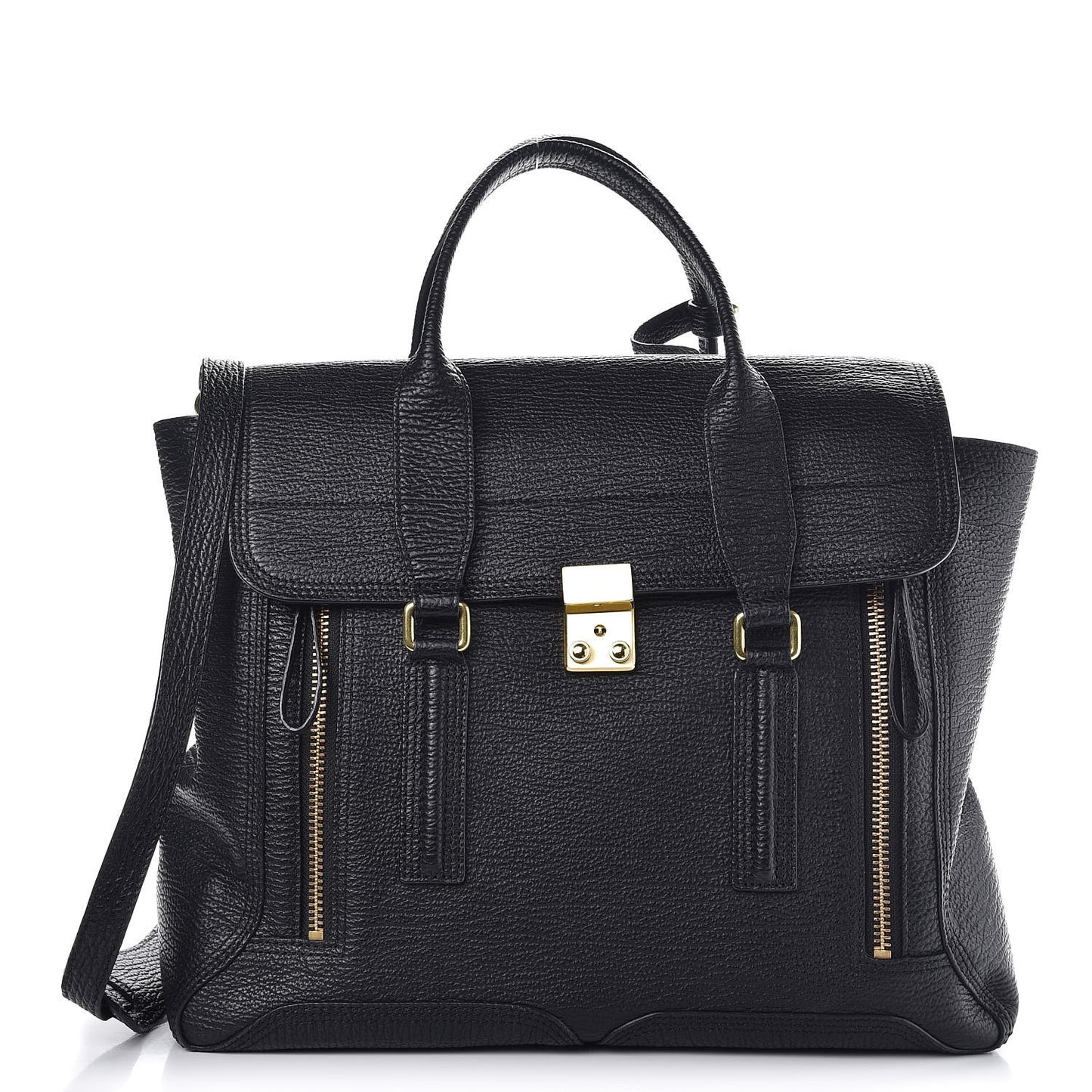 3.1 Textured Calfskin Large Pashli Satchel Black