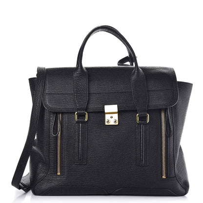 3.1 Phillip Lim 3.1 Textured Calfskin Large Pashli Satchel Black 1 of 8