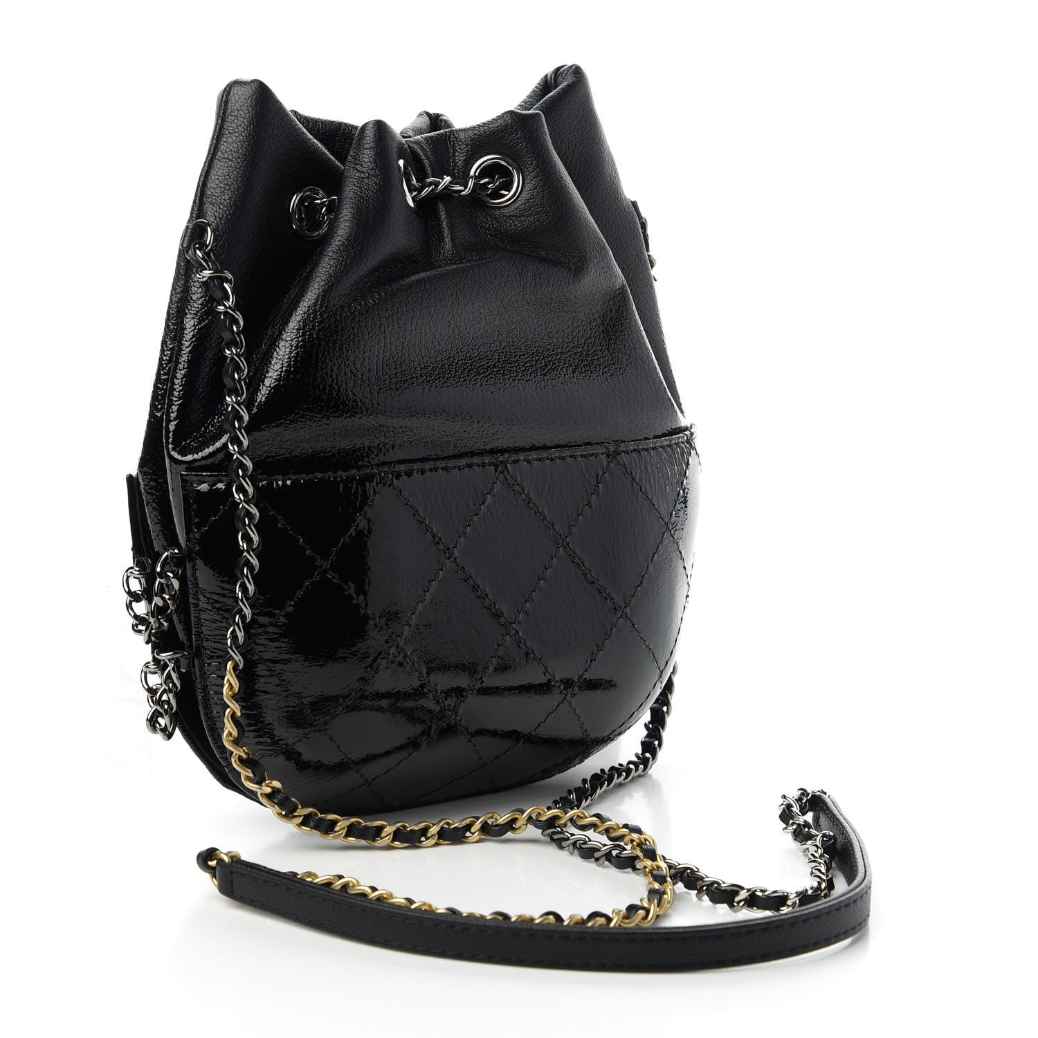 Chanel Patent Goatskin Quilted Small Gabrielle Bucket Black 3 of 11