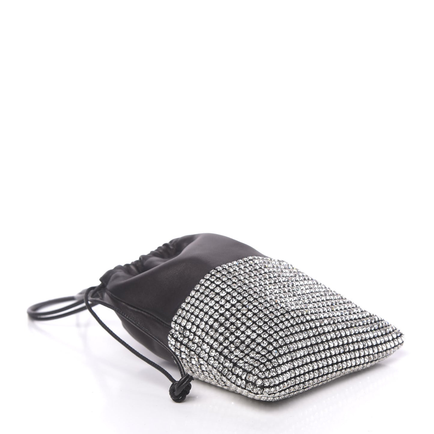 Lambskin Crystal Rhinestone Ryan Mini Drawstring Bag Black