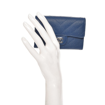 Chanel Caviar Chevron Quilted Card Holder Wallet Blue 2 of 8