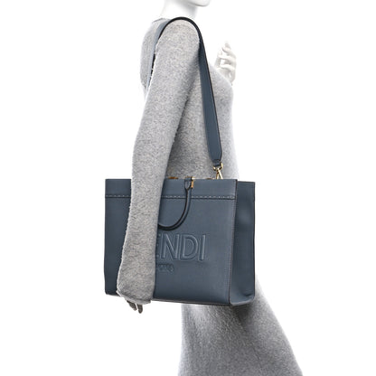 Fendi Vitello Cher Logo Debossed Medium Fendi Sunshine Shopper Tote Real Tempesta 2 of 9