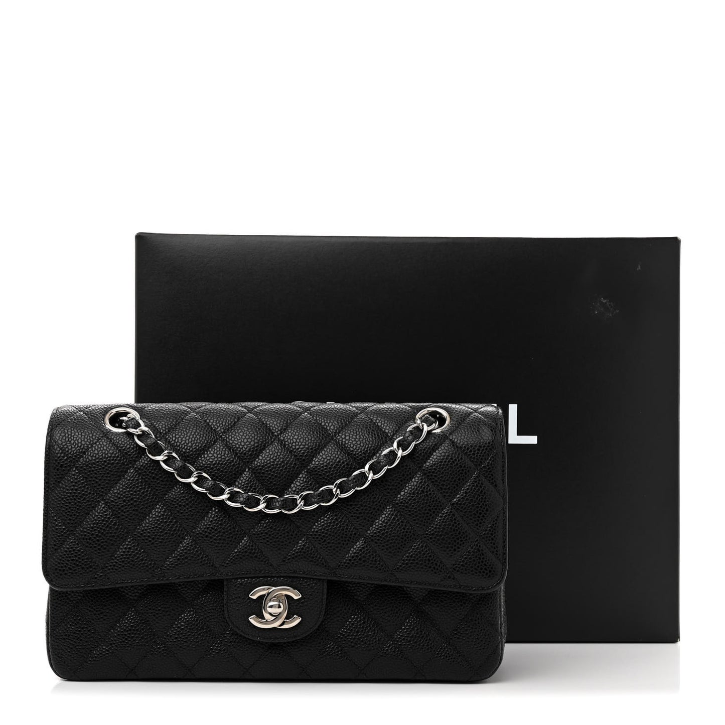 Caviar Quilted Medium Double Flap Black