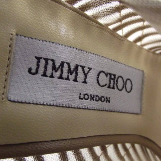 Jimmy Choo Patent Mesh Ellie Wedge Sandals 37 Nude 6 of 6