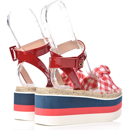 Gucci Patent Cotton Gingham Sefir Espadrille Platform Sandals 39.5 Red White 4 of 12
