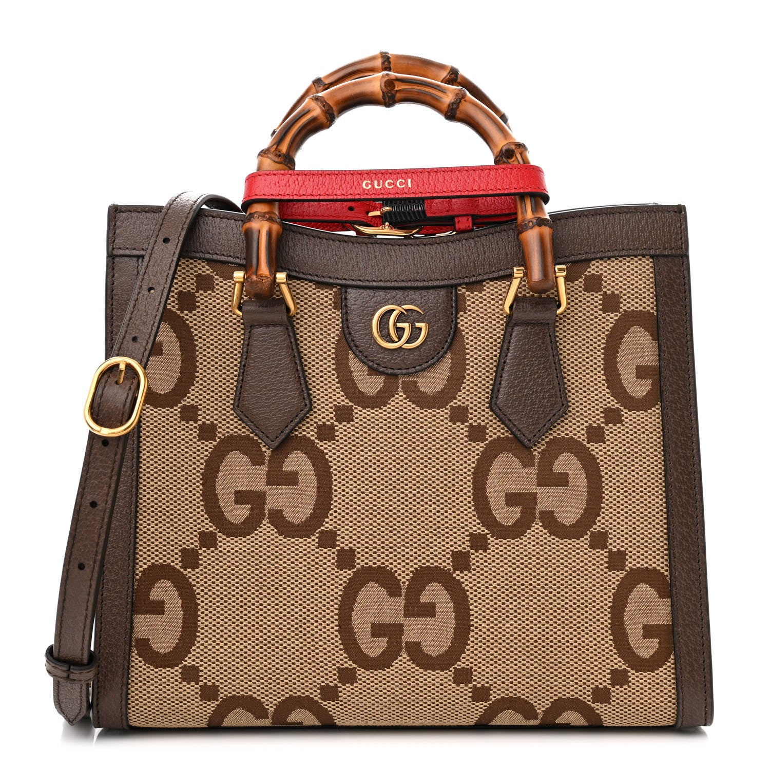 Gucci Monogram Jumbo GG Textured Dollar Calfskin Small Diana Tote Bag Camel Ebony New Acero Pomegranate Red 1 of 9