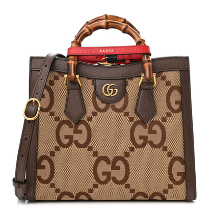 Gucci Monogram Jumbo GG Textured Dollar Calfskin Small Diana Tote Bag Camel Ebony New Acero Pomegranate Red 1 of 9