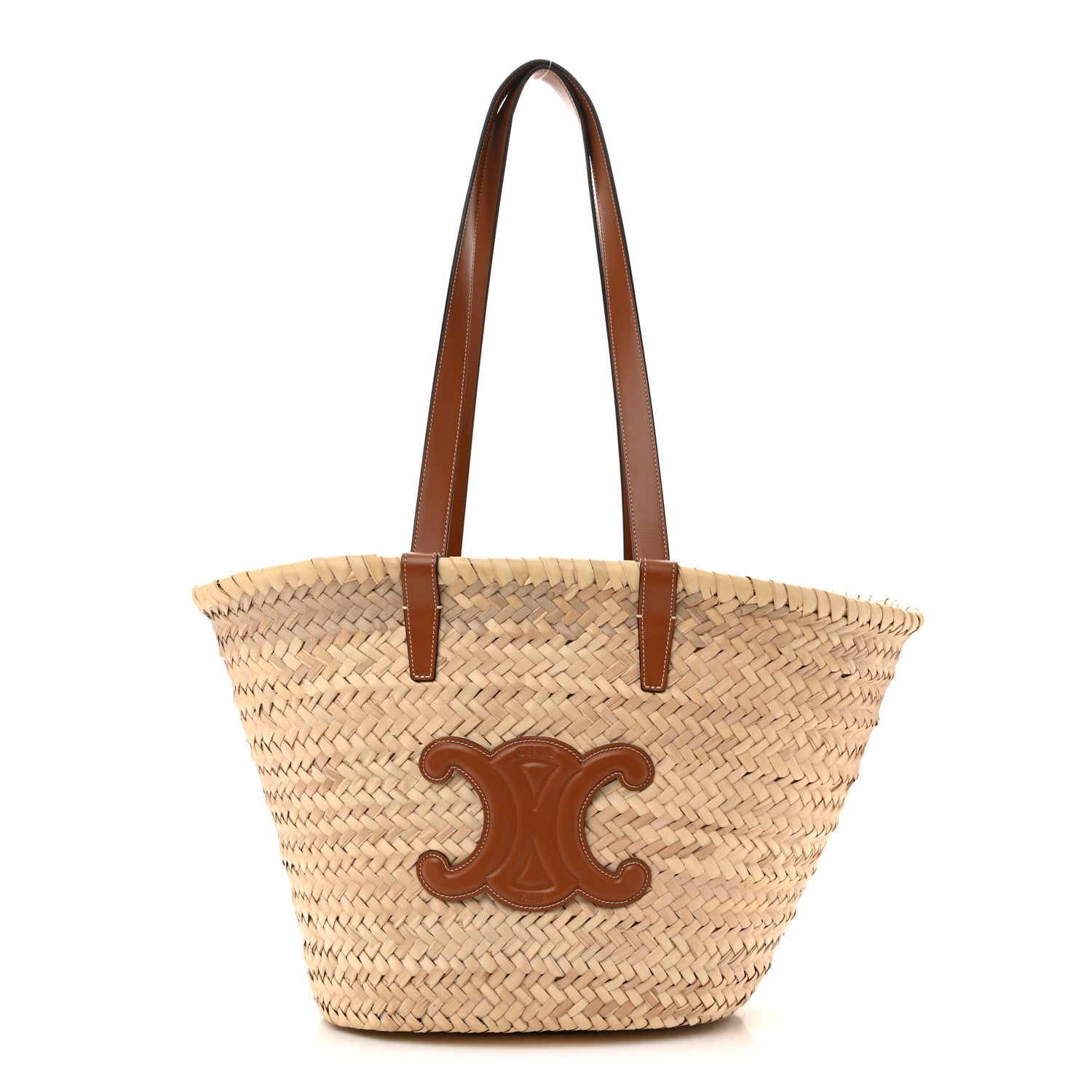 Celine Raffia Calfskin Triomphe Medium Panier Tan 1 of 12