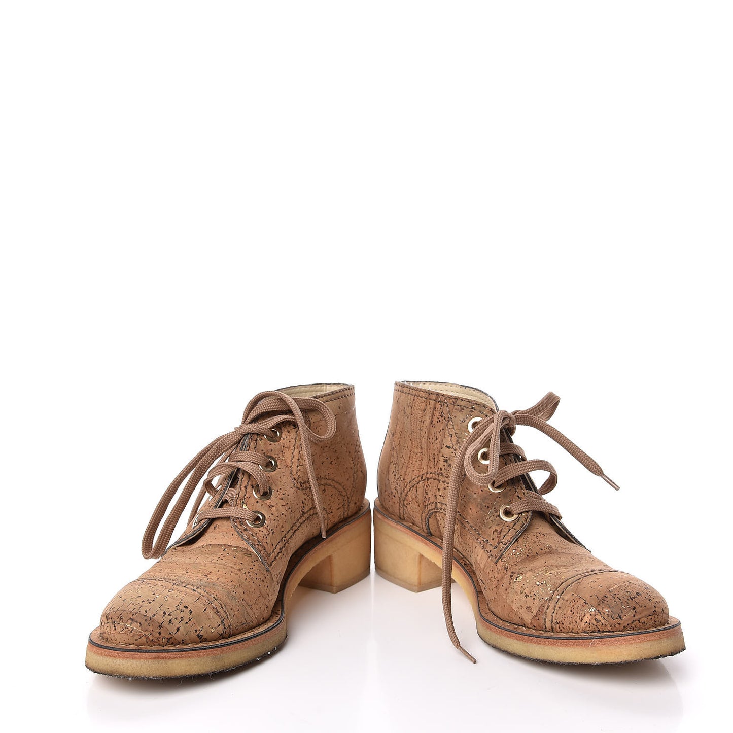 Cork Lace Up Boots 37 Beige Gold