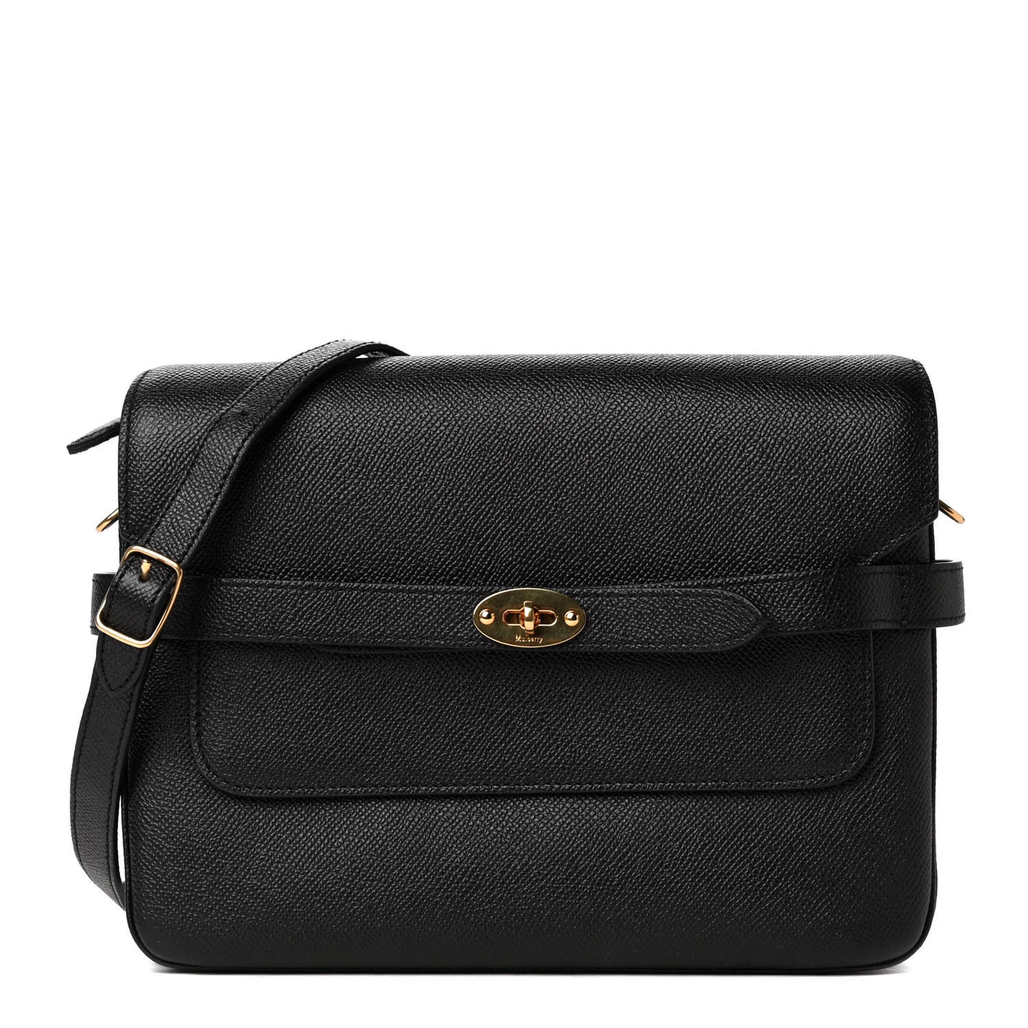 Small Classic Grain Calfskin Belted Bayswater Satchel Black