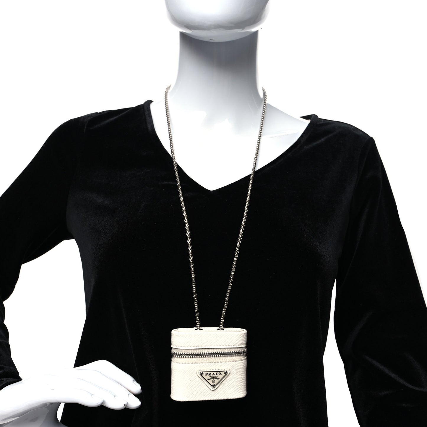 Saffiano Airpods Chain Necklace White