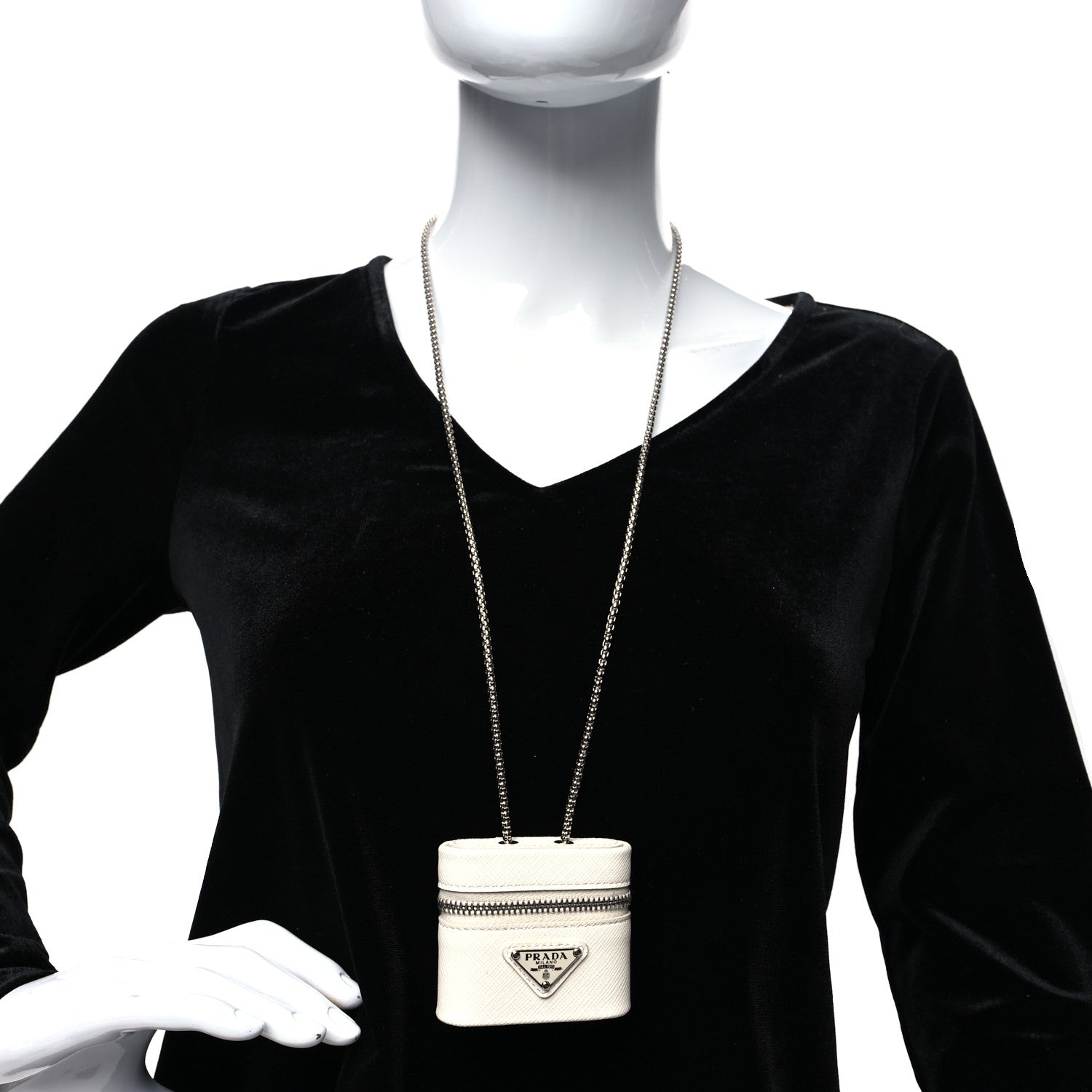 Prada Saffiano Airpods Chain Necklace White 2 of 5