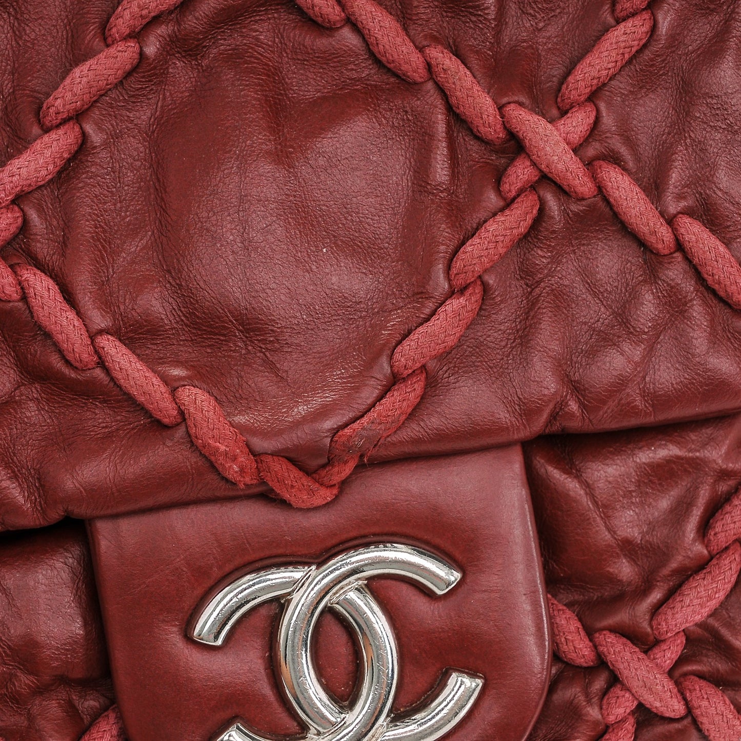 Calfskin Medium Ultra Stitch Flap Dark Red
