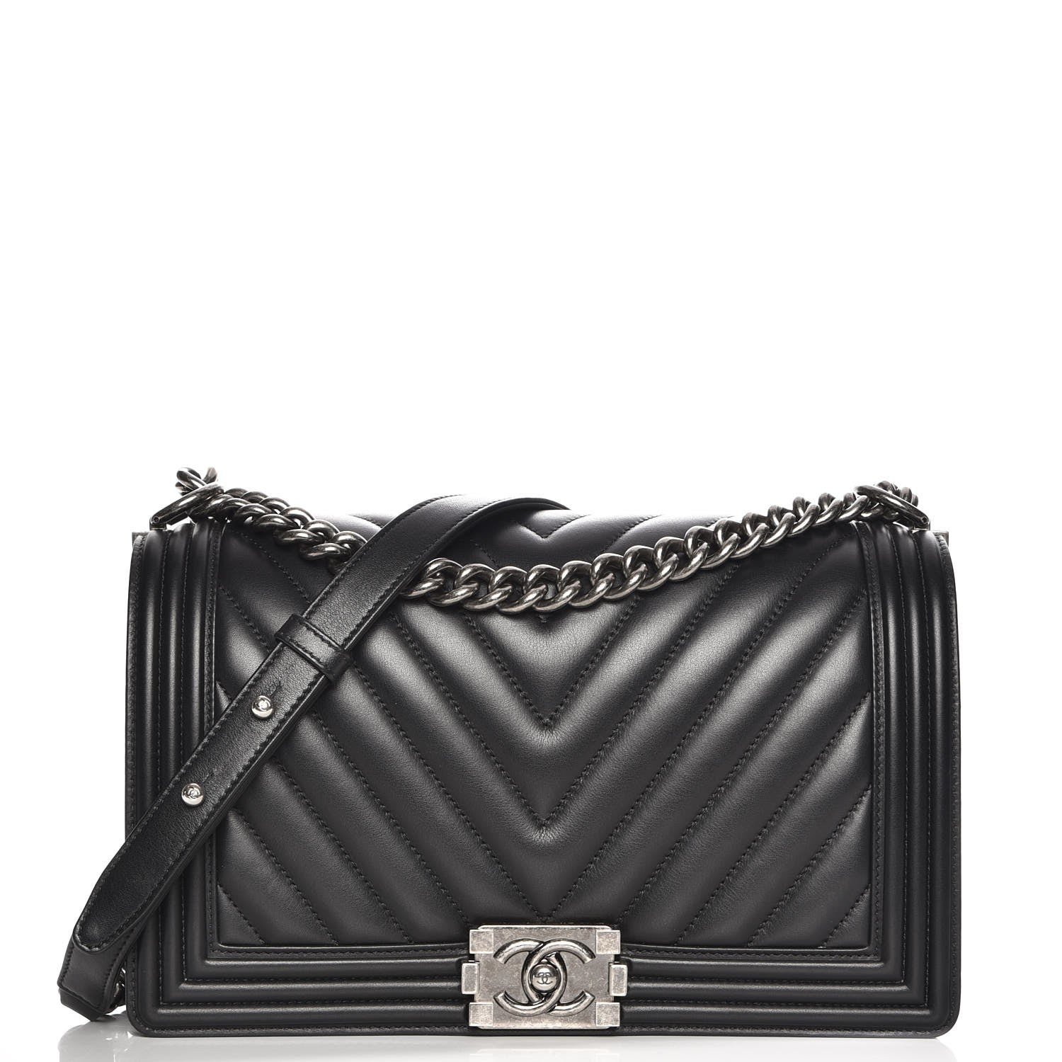 Chanel Calfskin Chevron Quilted New Medium Boy Flap Black 1 of 8