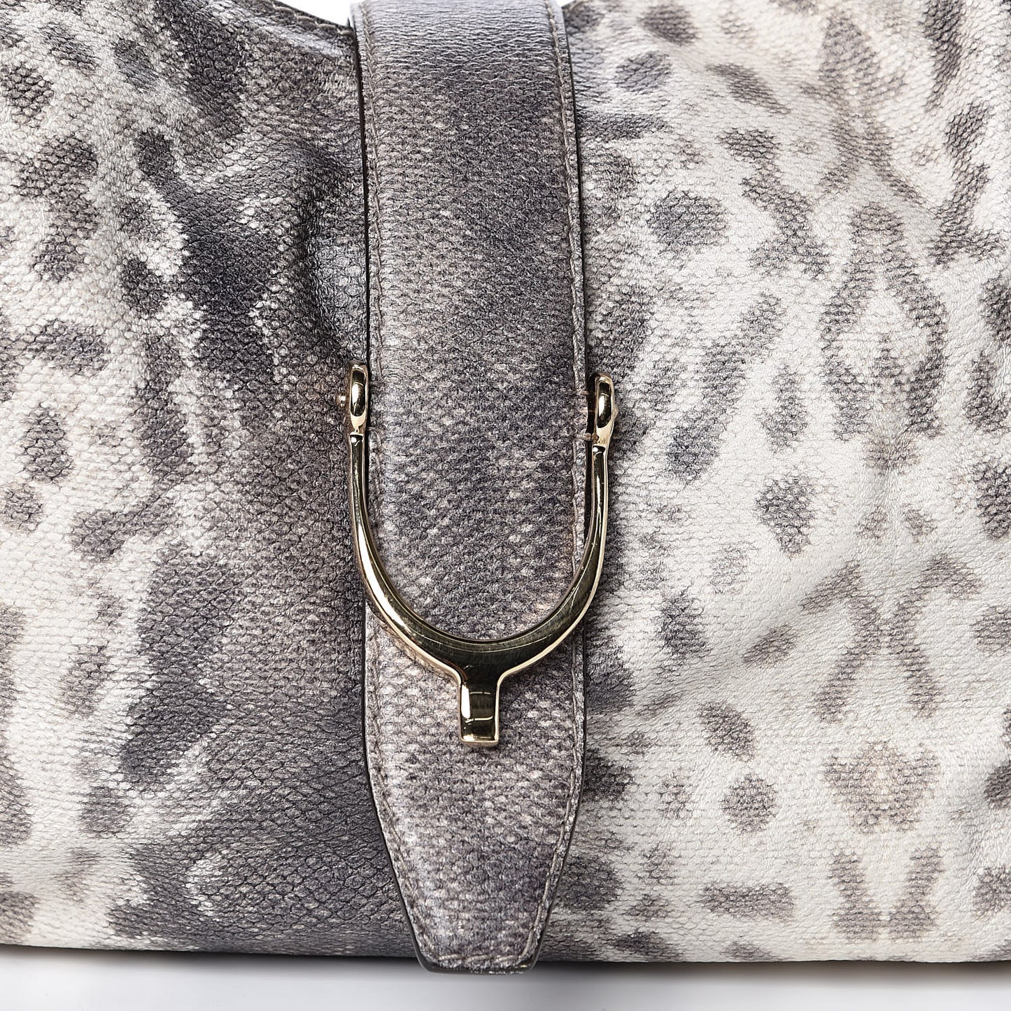Calfskin Animalier Karung Printed Medium Soft Stirrup Shoulder Bag Gray