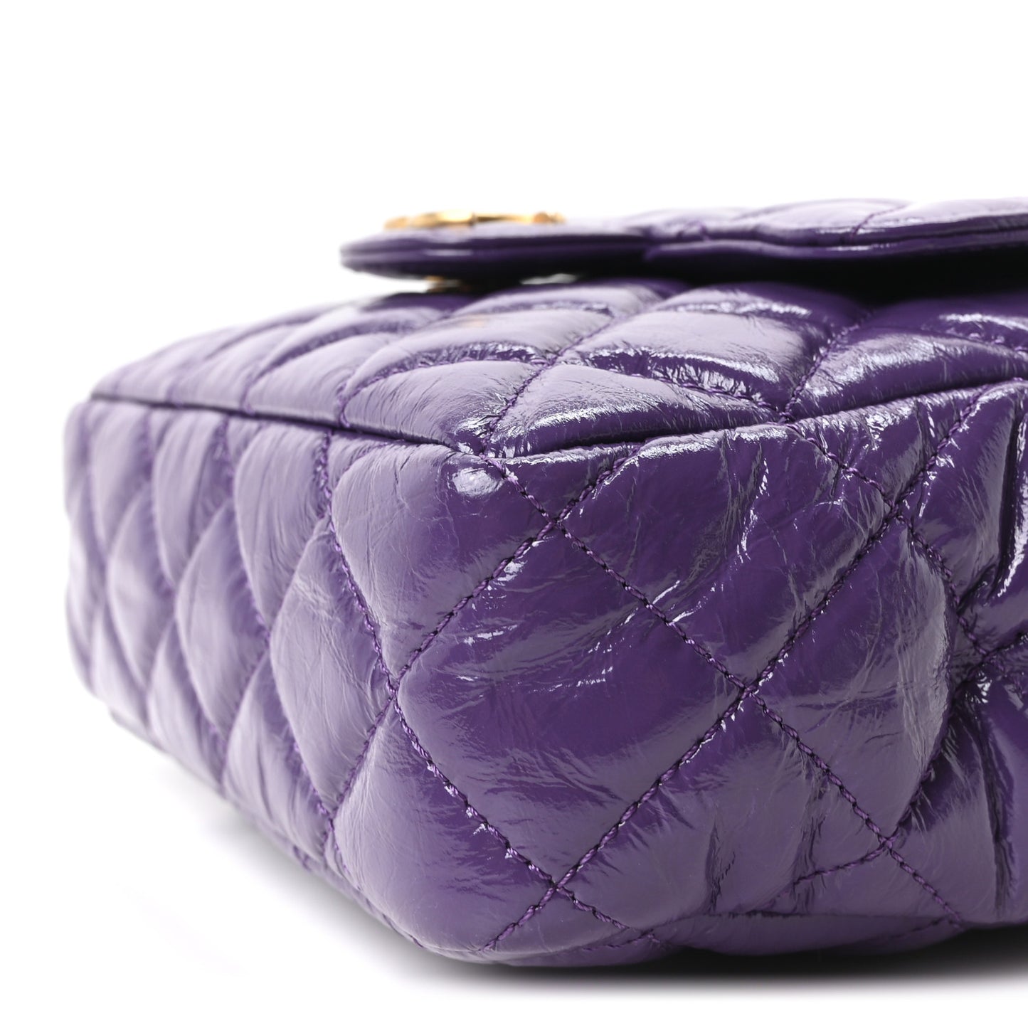 Shiny Crumpled Calfskin Quilted Small Wavy CC Hobo Purple