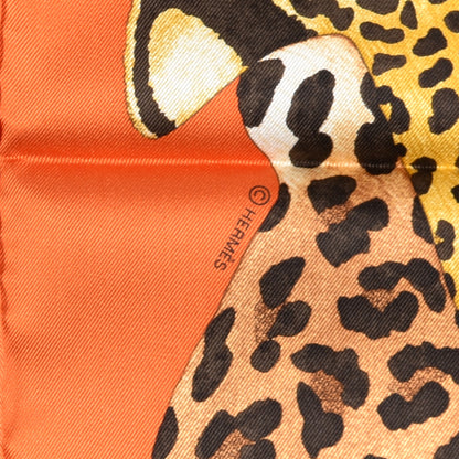 Hermes Silk Twill Lazy Leopardesses Scarf 90 Potiron Brun Miel 3 of 6
