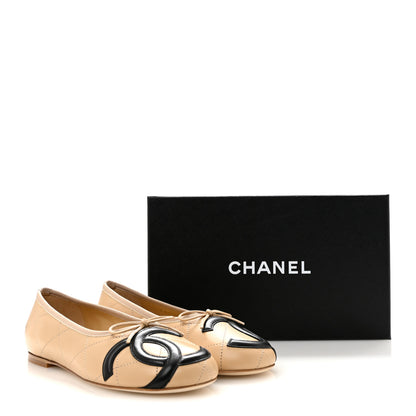 Chanel Lambskin Quilted CC Cambon Ballet Flats 40 Beige Black 10 of 10
