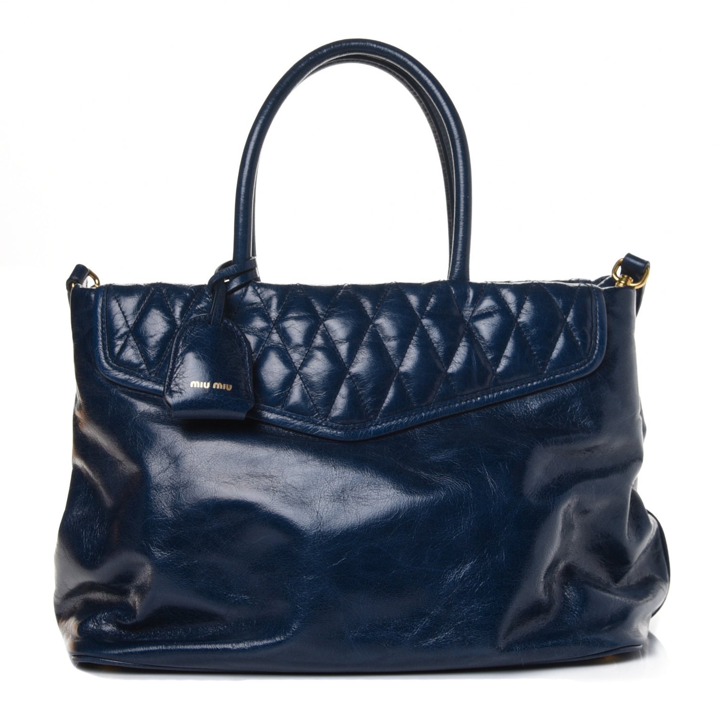Vitello Shine Trapuntata Top Handle Tote Bluette