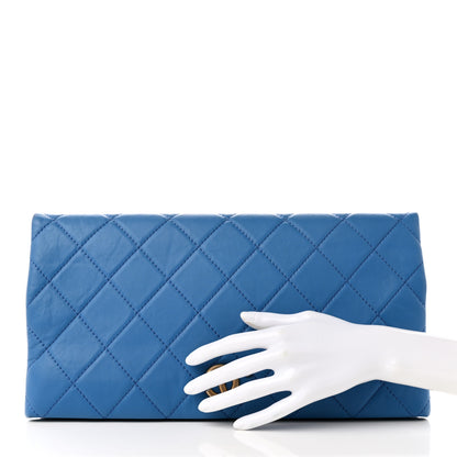 Chanel Lambskin Quilted Fold Over Clutch Blue 2 of 7