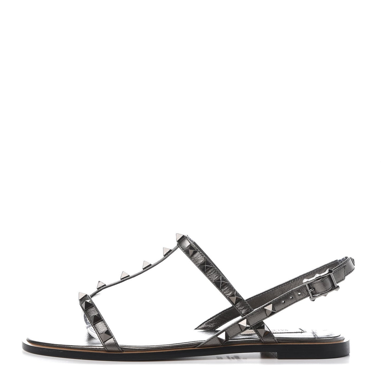 Metallic Nappa Rockstud T-Strap Slingback Flat Sandals 37.5 Rutenio