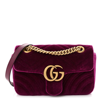 Gucci Velvet Matelasse Mini GG Marmont Shoulder Bag Fuchsia Violet Cyclamen 1 of 14