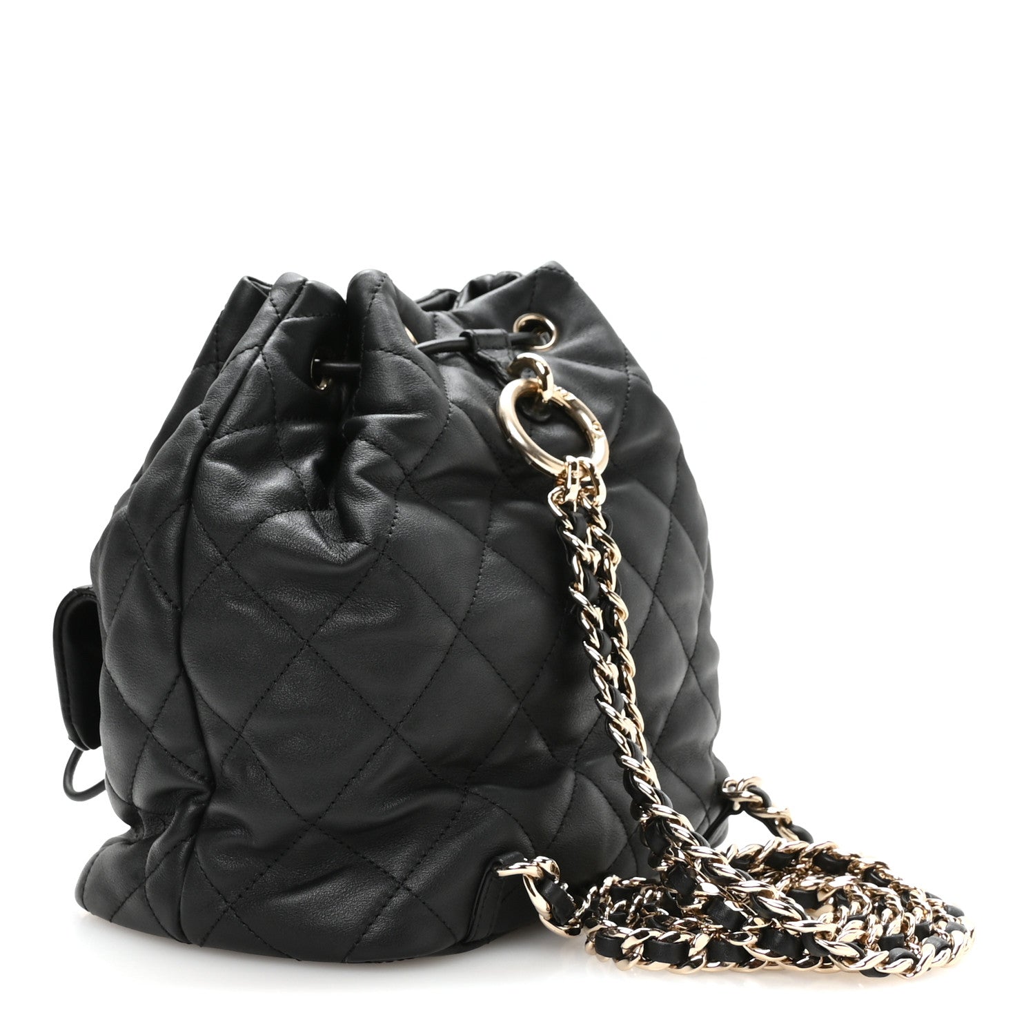 Chanel Calfskin Quilted Double Pocket Drawstring Backpack Black 2 of 9