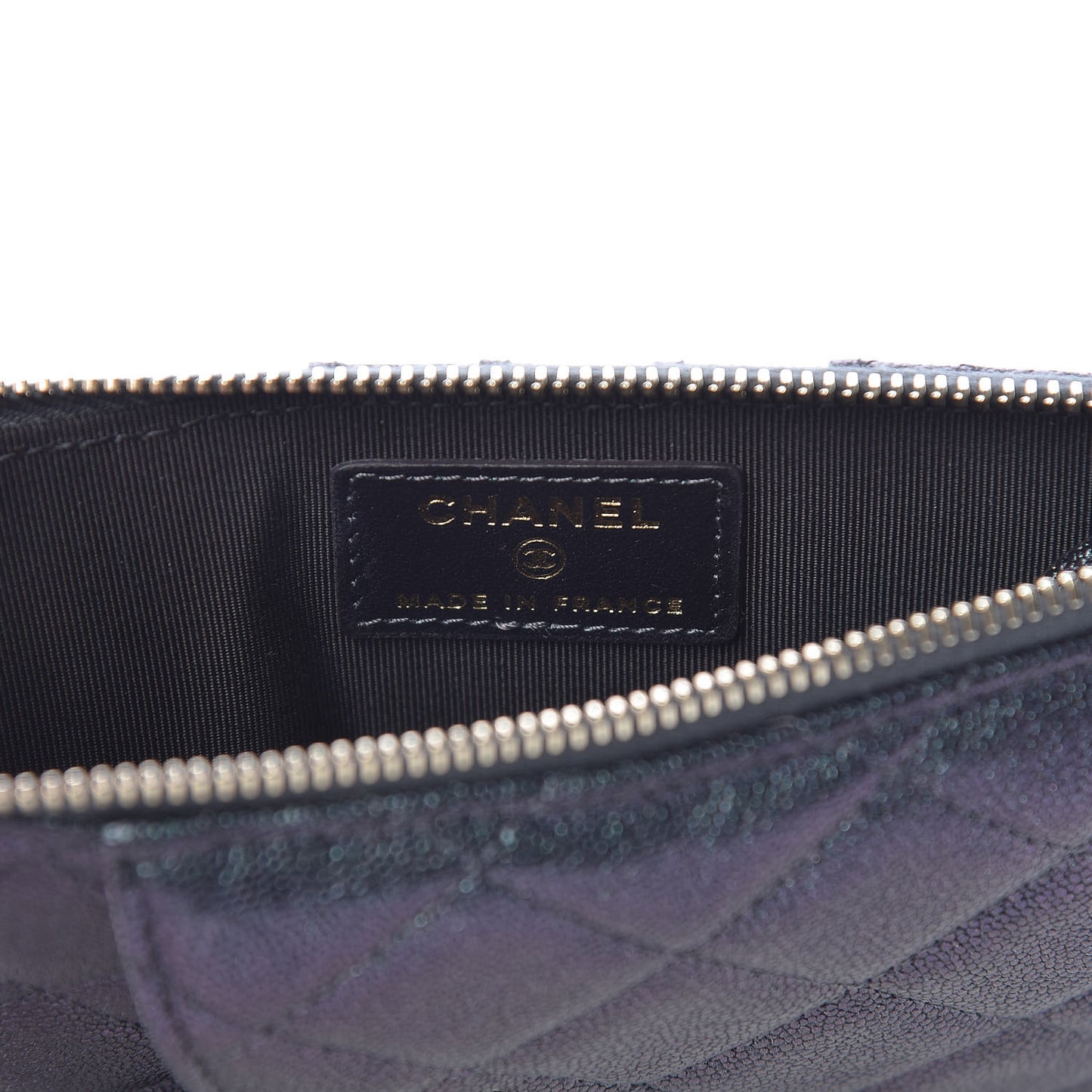 Iridescent Caviar Quilted Classic Flat Wallet Pouch Black