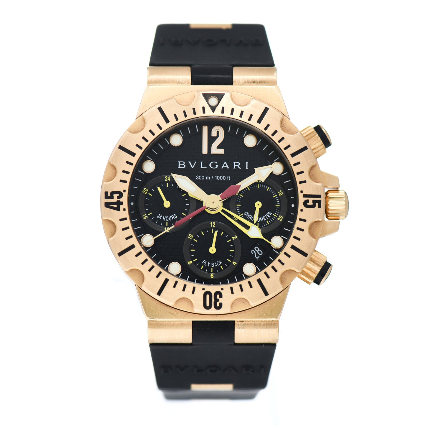 18K Yellow Gold Rubber 40mm Diagono Professional Flyback Chronograph Automatic Watch Black