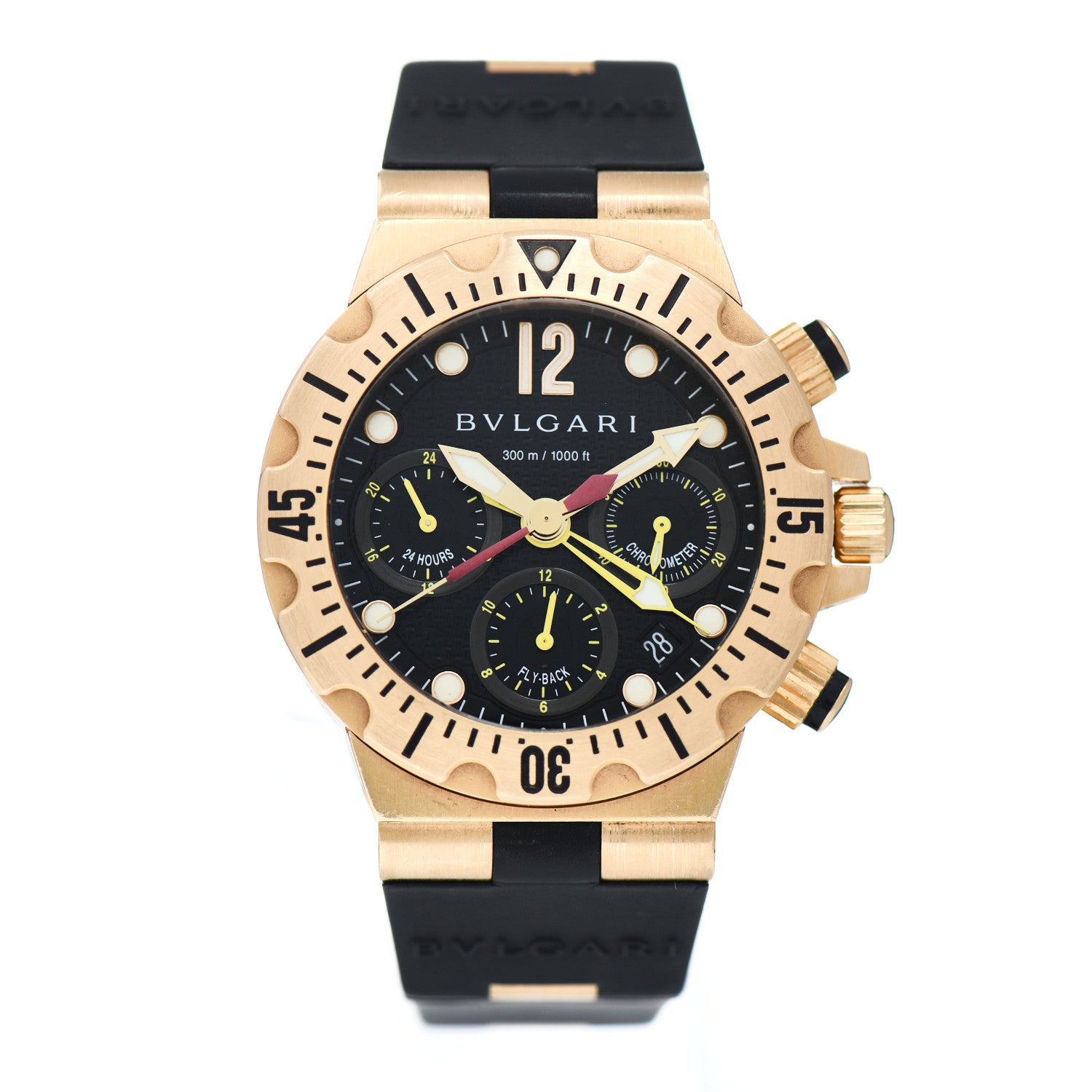 Bulgari 18K Yellow Gold Rubber 40mm Diagono Professional Flyback Chronograph Automatic Watch Black 1 of 4