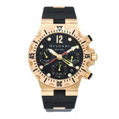 Bulgari 18K Yellow Gold Rubber 40mm Diagono Professional Flyback Chronograph Automatic Watch Black 1 of 4