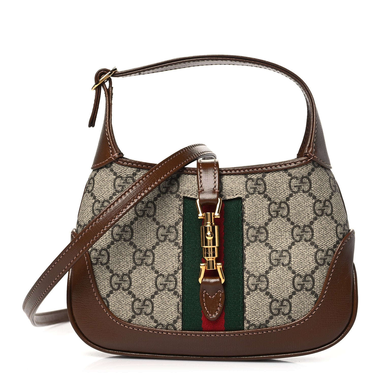 Gucci GG Supreme Monogram Azalea Calfskin Web Mini Jackie 1961 Hobo Beige Ebony Brown Sugar 1 of 10