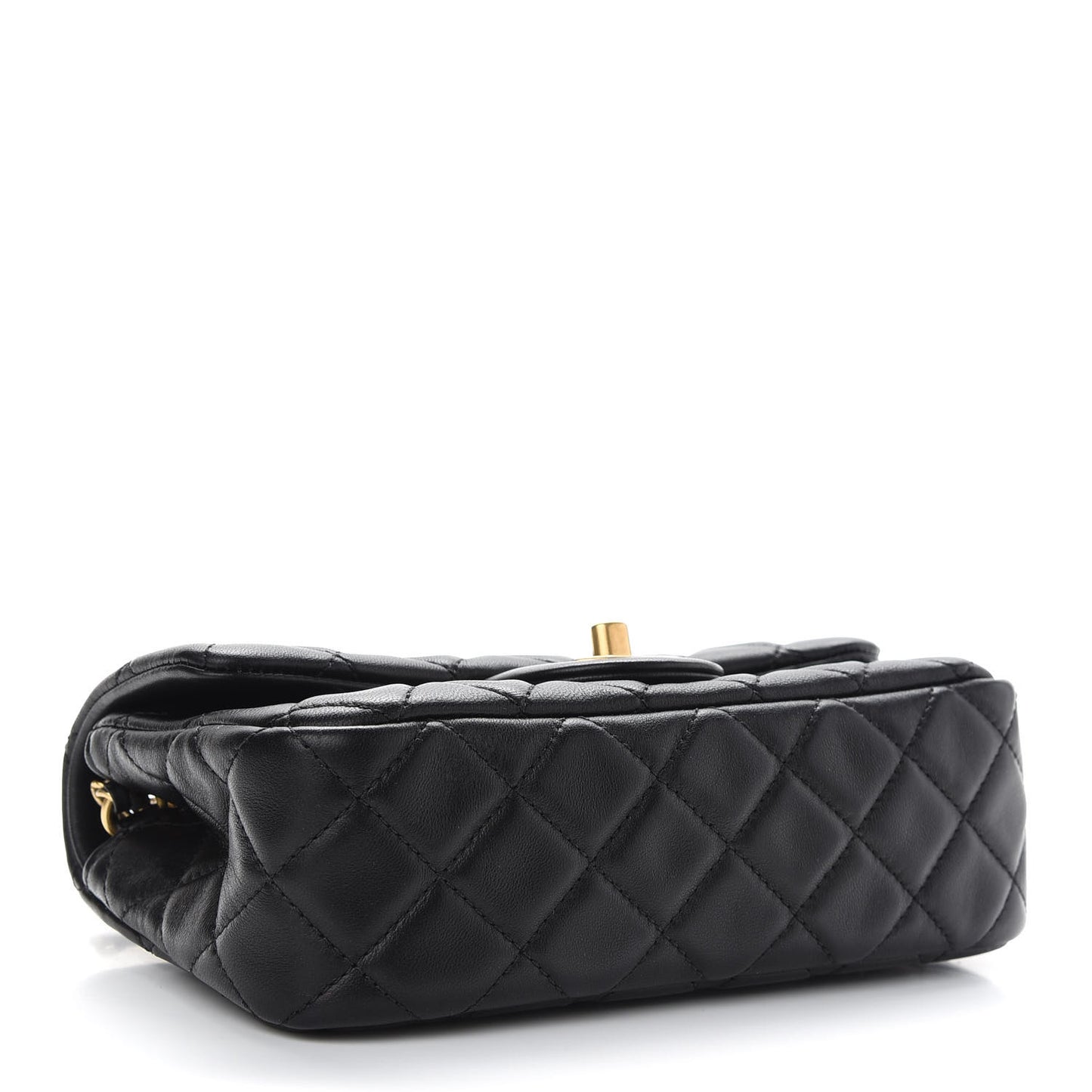 Lambskin Quilted Mini Rectangular Pearl Crush Flap Black