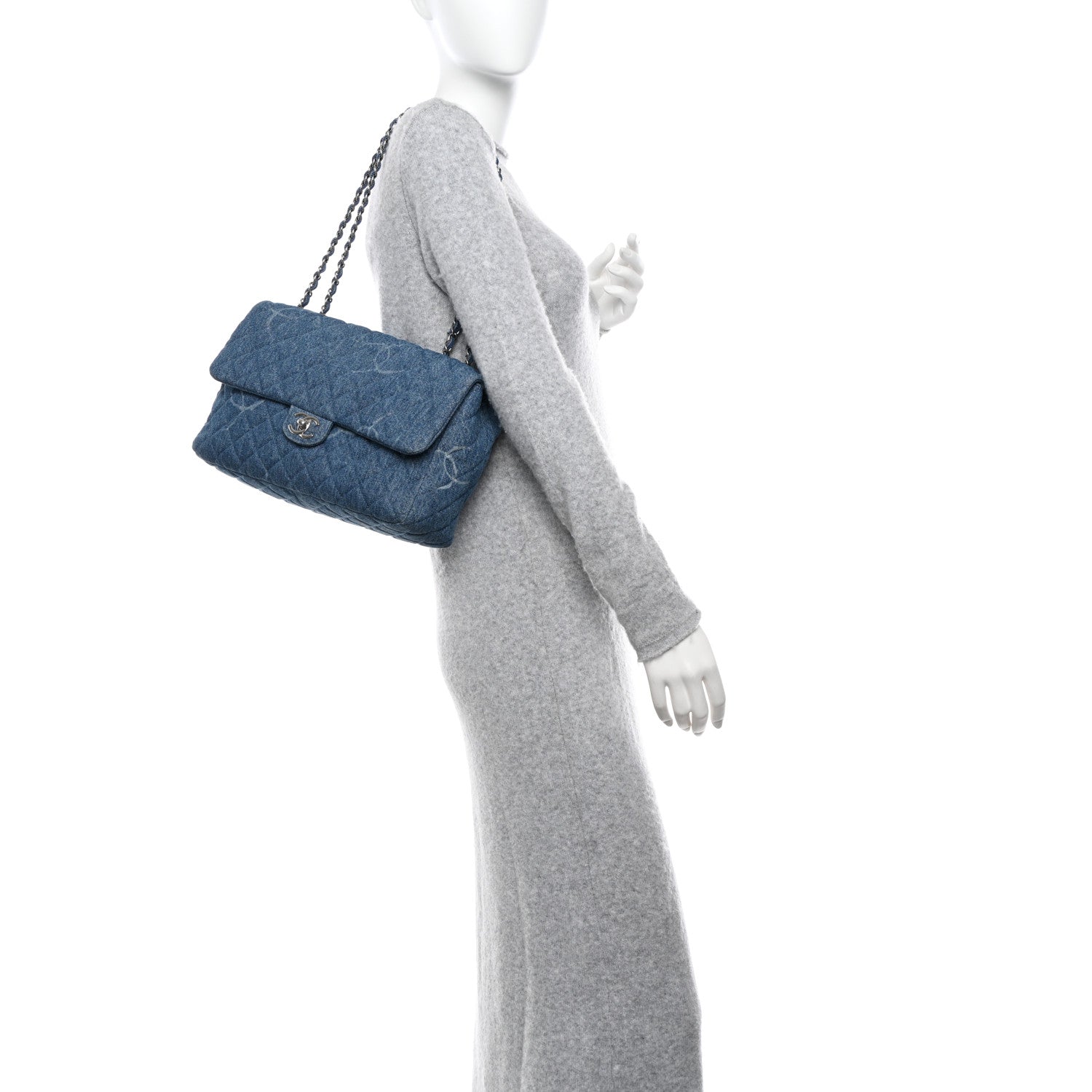 Chanel Denim Quilted CC Print Jumbo Single Flap Blue 2 of 10