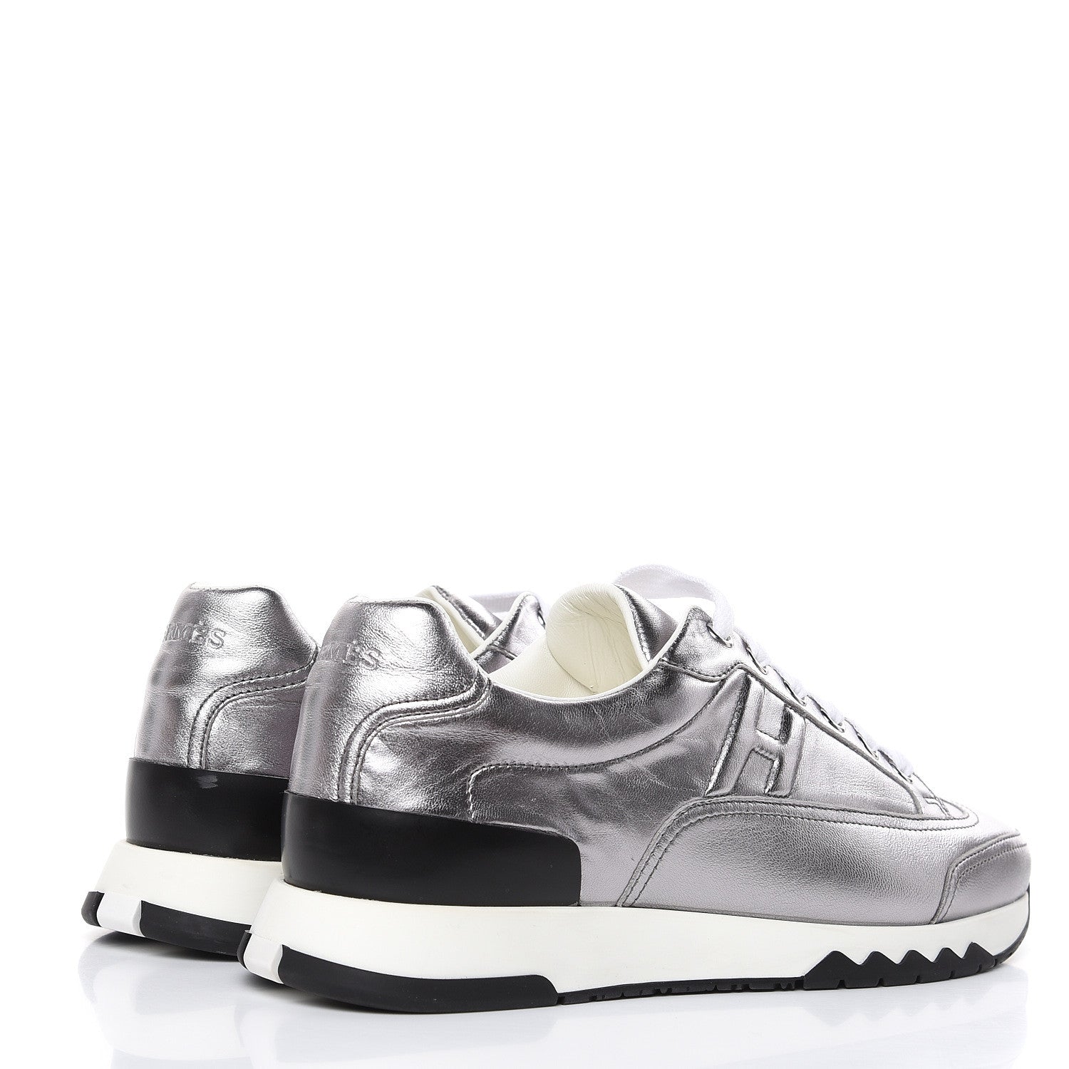 Hermes Metallic Nappa Womens Trail Sneakers 37.5 Gris Argente 4 of 8