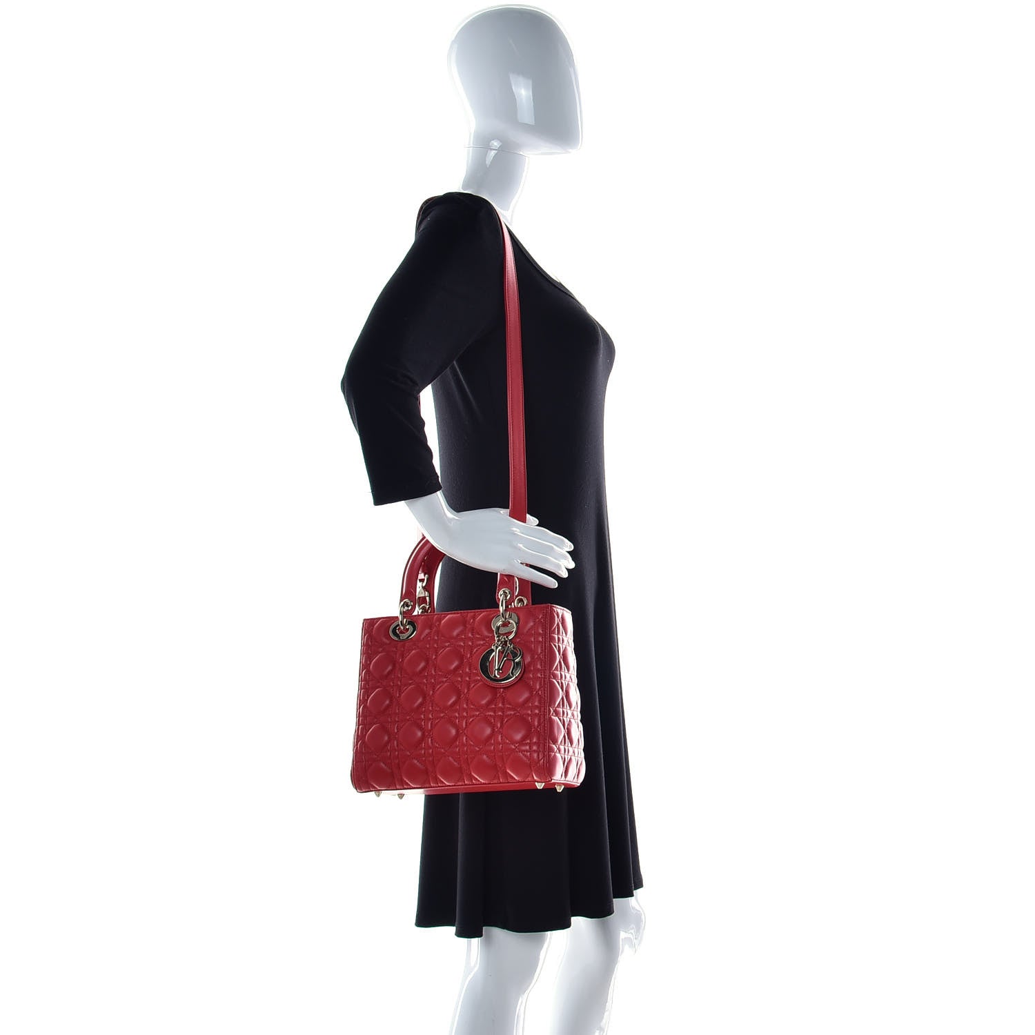 Christian Dior Lambskin Cannage Medium Lady Dior Red 3 of 22