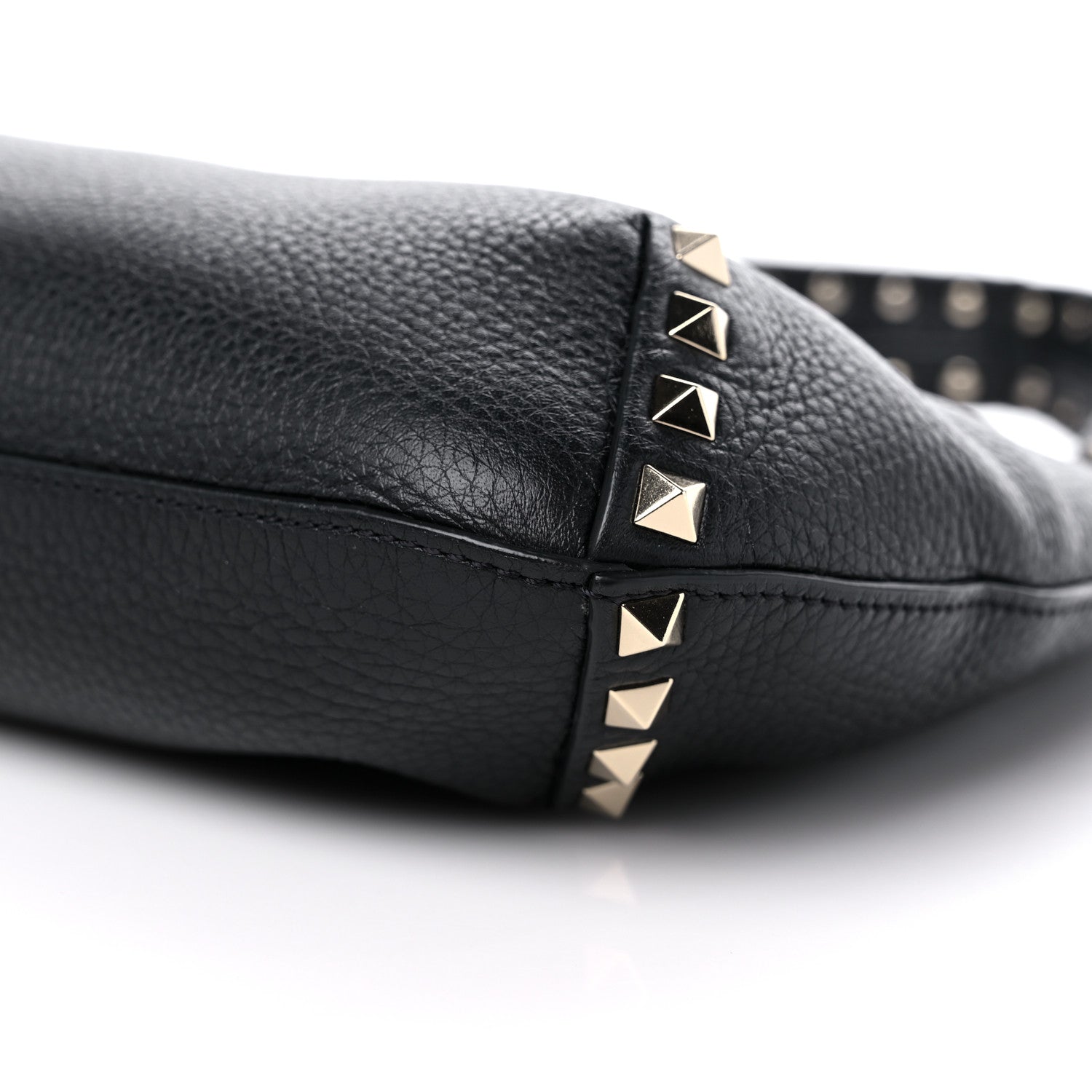 Valentino Garavani Pebbled Calfskin Small Rockstud Flip Lock Hobo Black 8 of 8