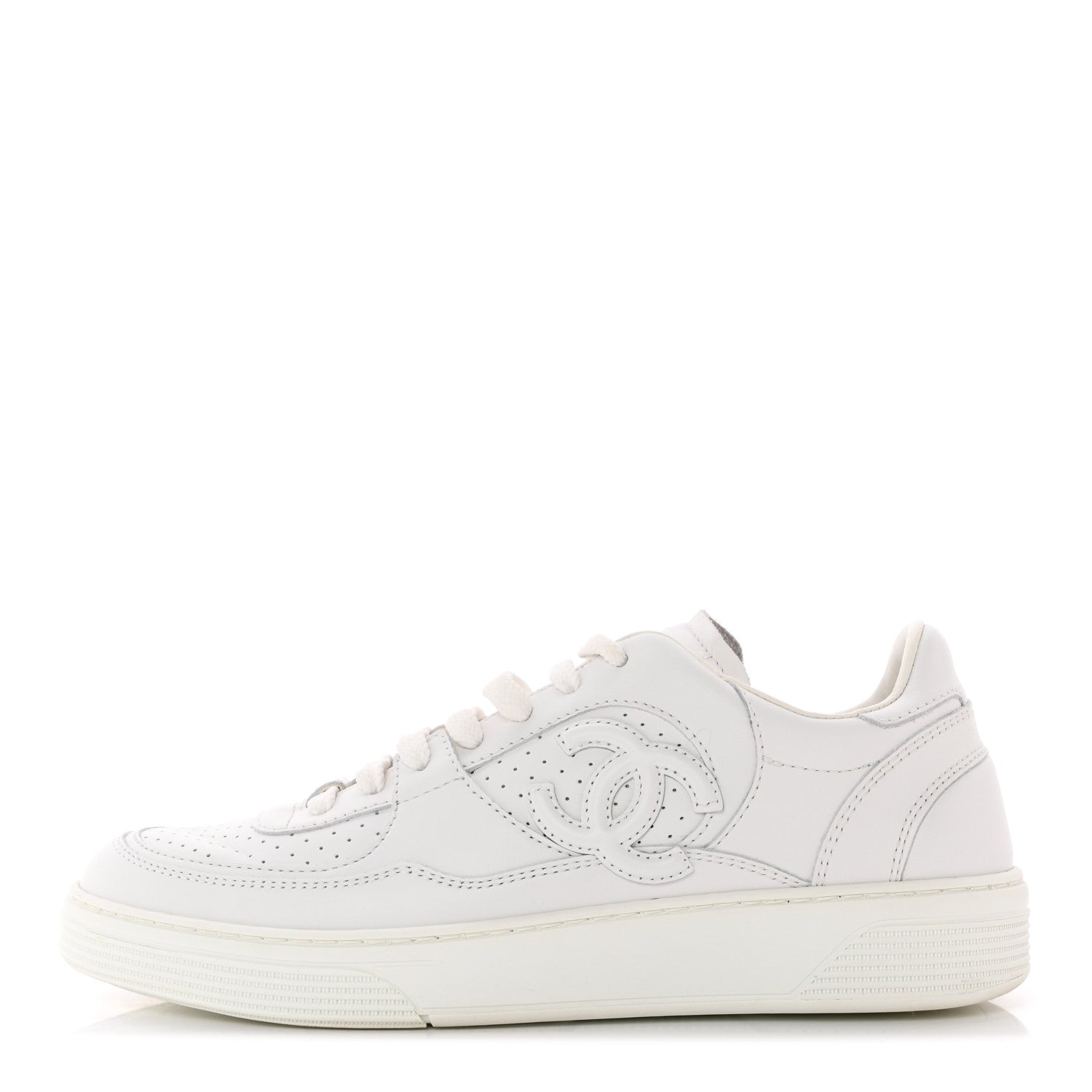 Chanel Calfskin CC Womens Sneakers 38.5 White 1 of 10