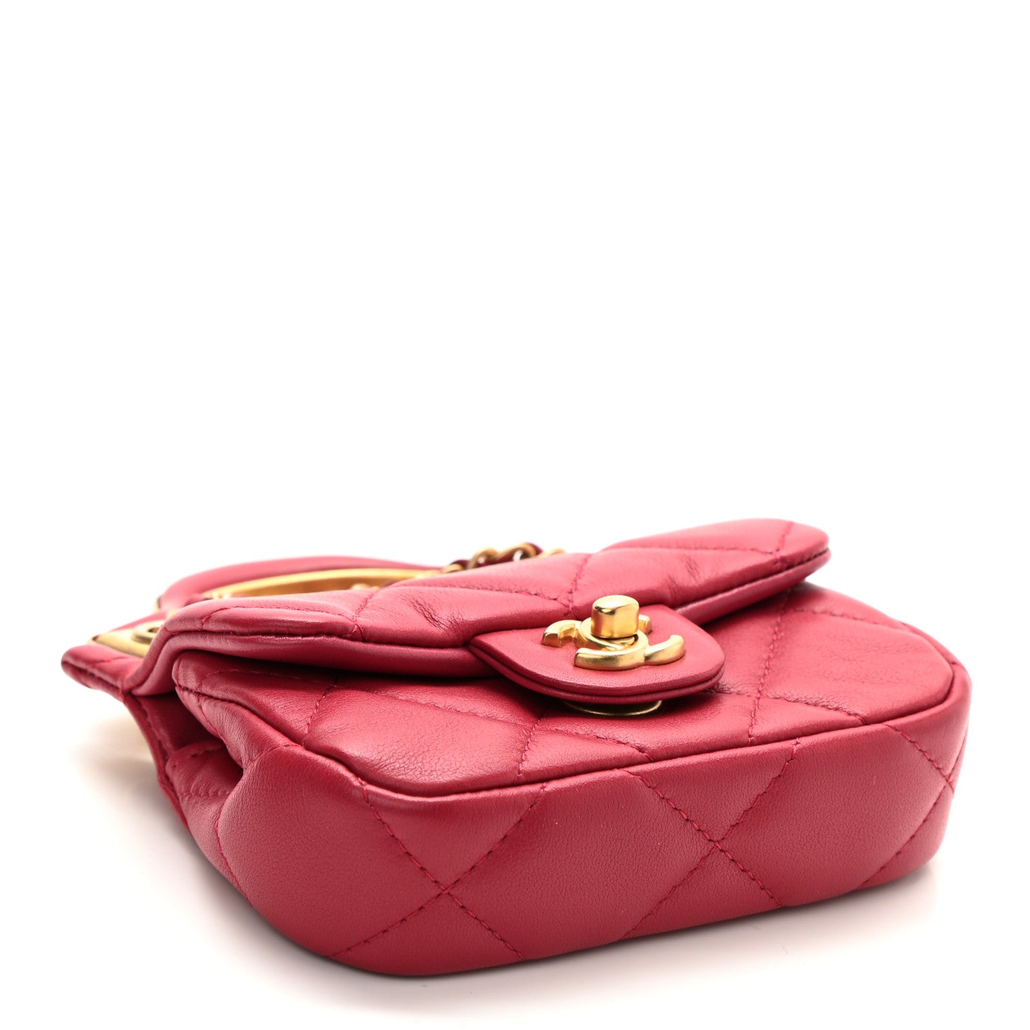 Chanel Calfskin Quilted Lady Handle Flap Card Holder With Chain Dark Pink 4 of 11