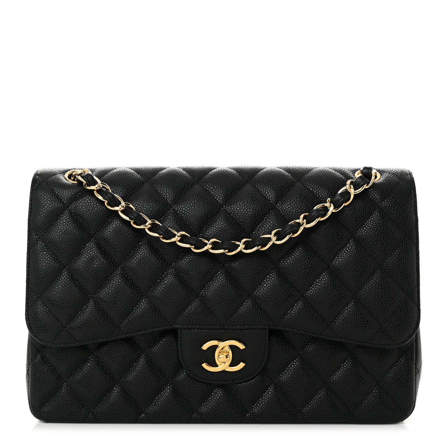 Caviar Quilted Jumbo Double Flap Black
