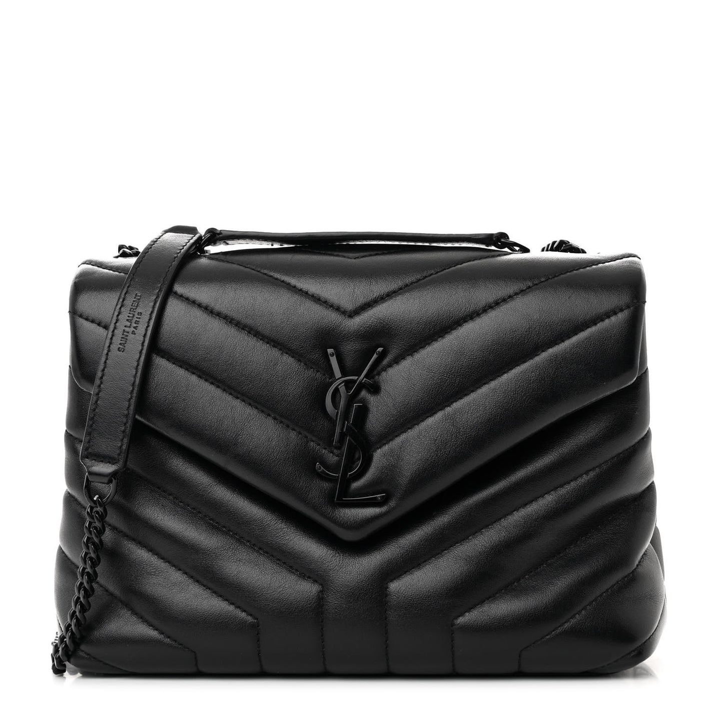 Calfskin Y Quilted Monogram Monochrome Small Loulou Chain Satchel Black
