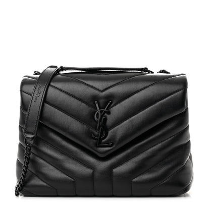 Saint Laurent Calfskin Y Quilted Monogram Monochrome Small Loulou Chain Satchel Black 1 of 12