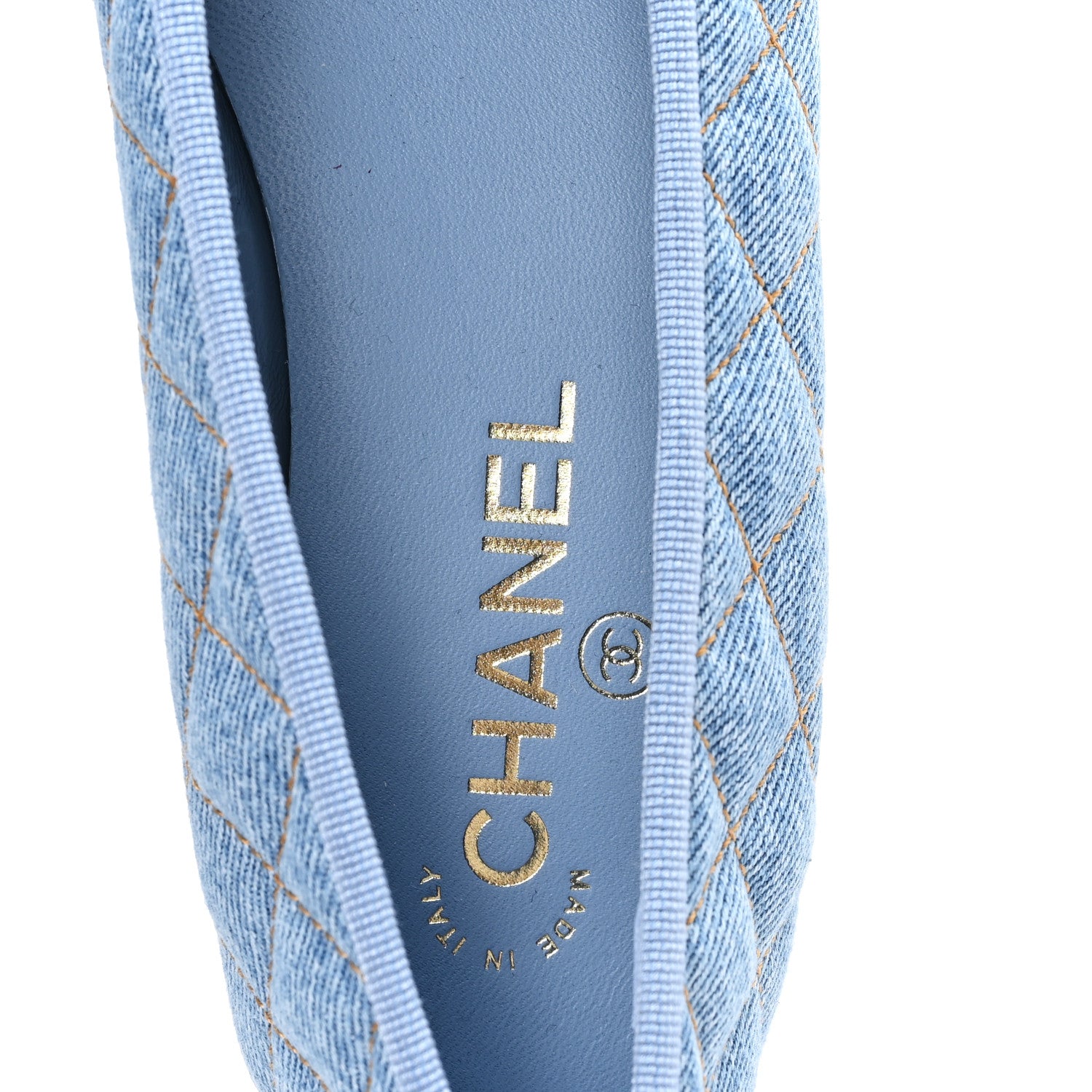 Chanel Denim Quilted Cap Toe CC Ballerina Flats 39 Light Blue 8 of 10