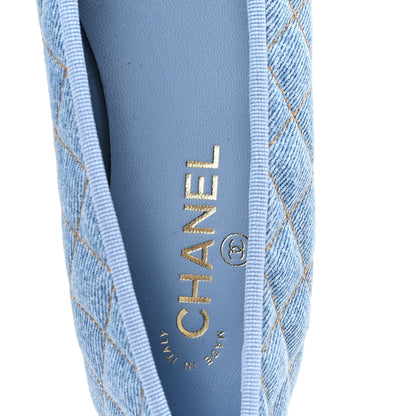Chanel Denim Quilted Cap Toe CC Ballerina Flats 39 Light Blue 8 of 10