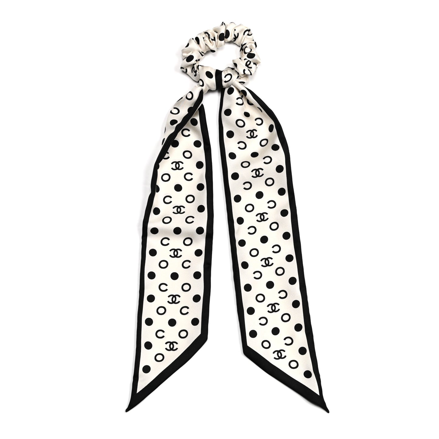 Silk CC Twilly Hair Tie Ivory Black
