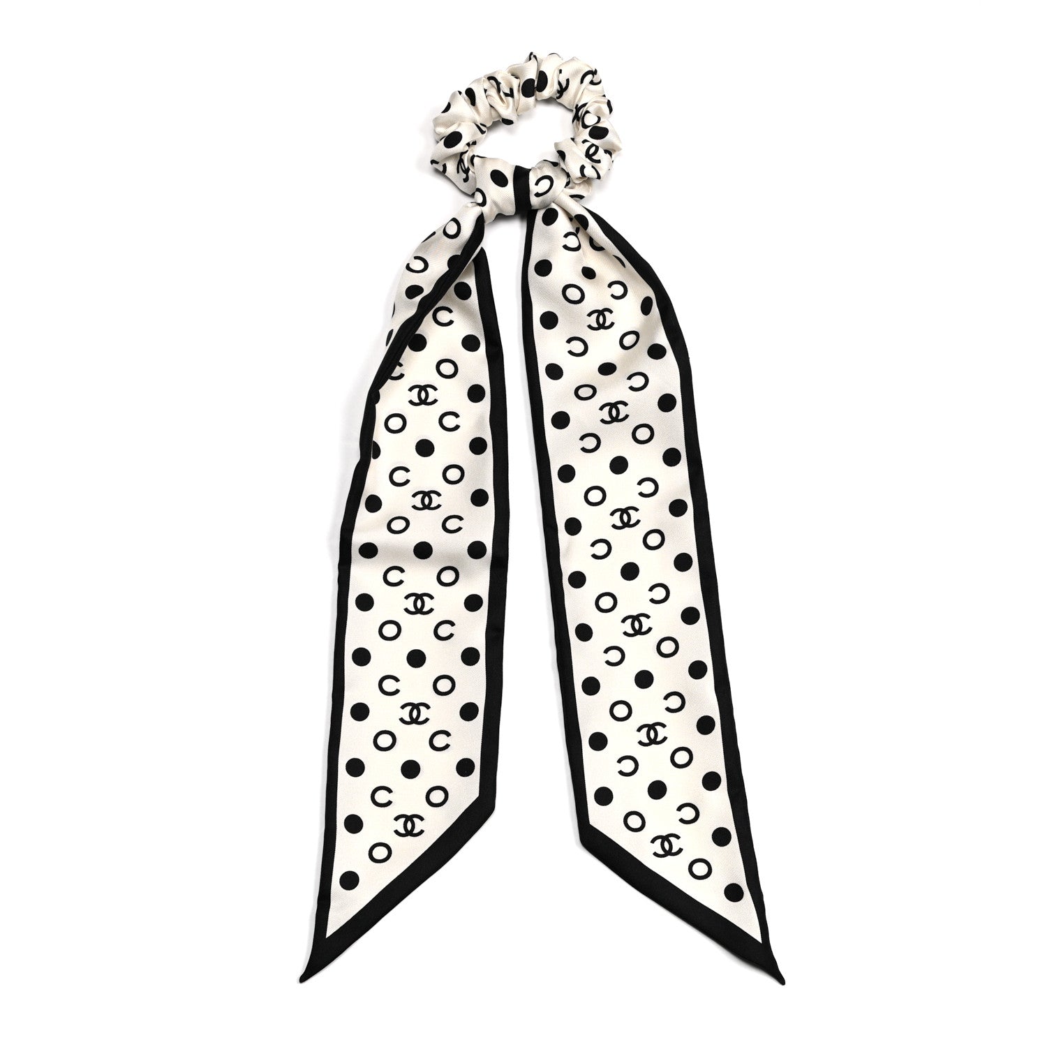 Chanel Silk CC Twilly Hair Tie Ivory Black 1 of 4