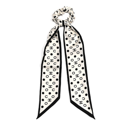 Chanel Silk CC Twilly Hair Tie Ivory Black 1 of 4