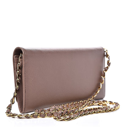 Prada Saffiano Metal Oro Chain Wallet Dark Rose 2 of 14